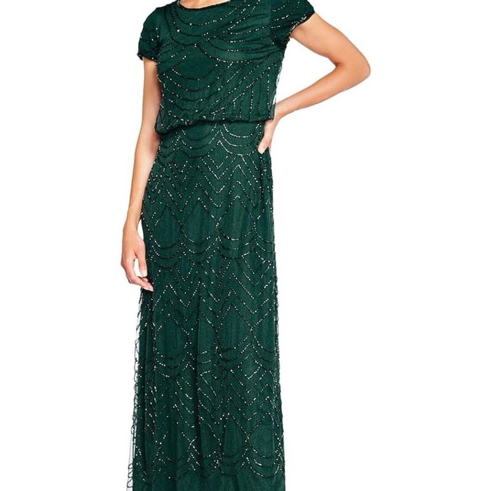 Adriana Papell green beaded cocktail/ formal dress